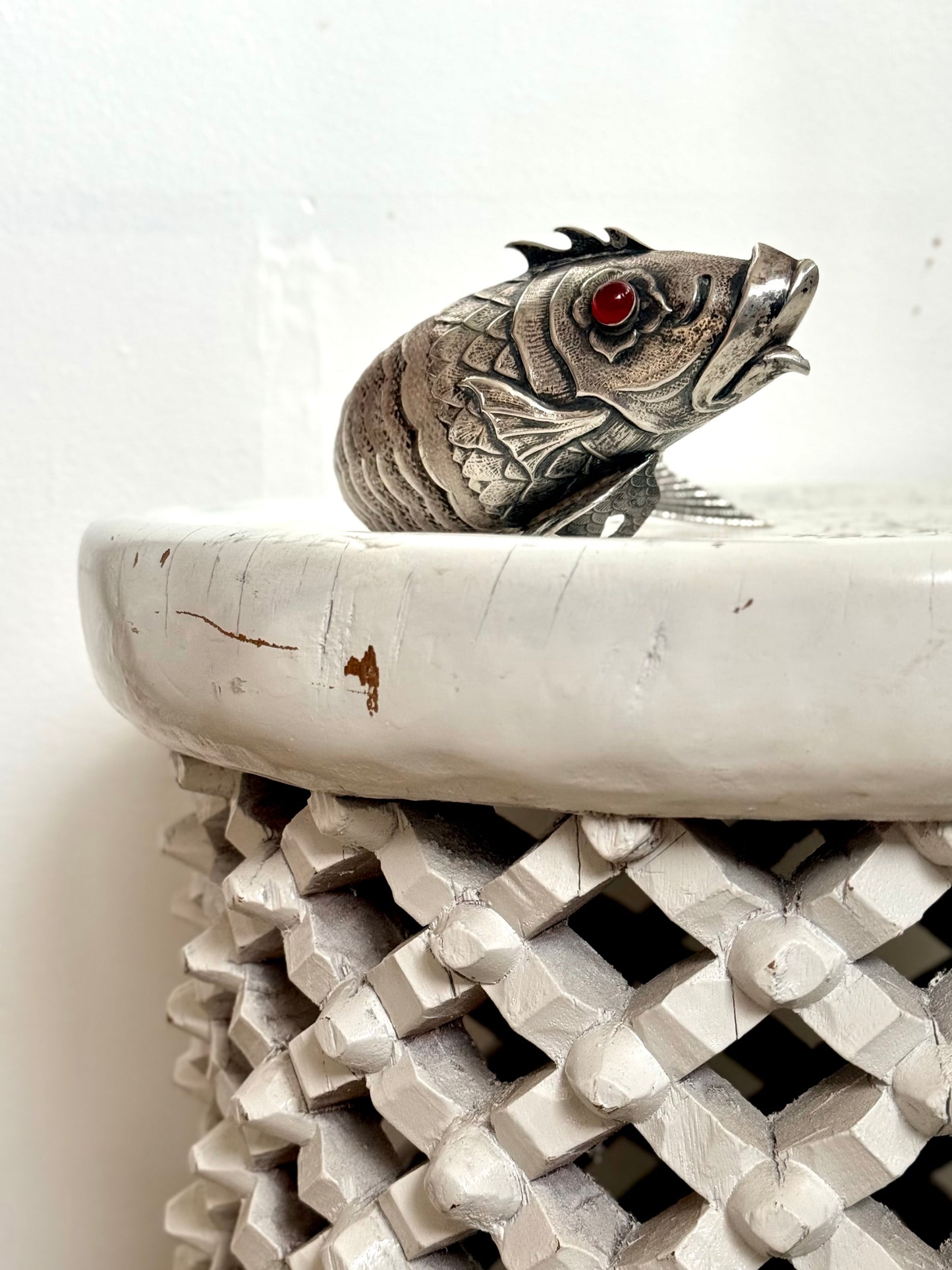 .1940s .915 articulated life sized hand made solid Spanish silver Large and magnificent artisan made Carb Fish rare treasured silver figural art statue