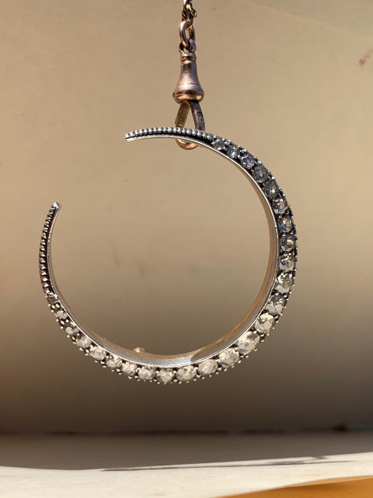 .1800s .2.78ct diamond 9ct Victorian silver collectors Antique Celestial mine cut diamond sought after large crescent Victorian moon brooch