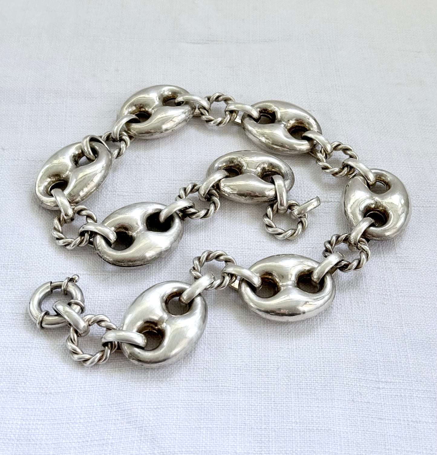 .1980s .1990s .925 Super Sized Chunky extra puffy gucci link mariners link sterling silver fancy twist link modernist oversized necklace