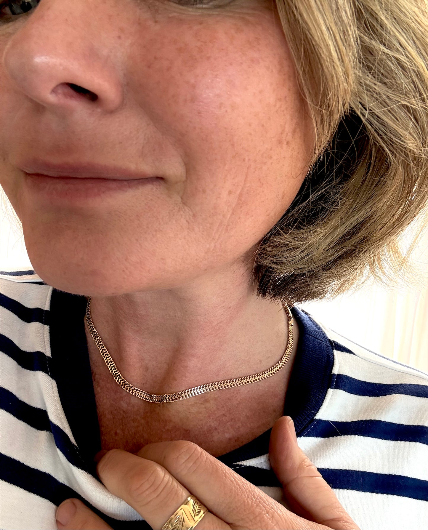 .1970s .375 .42cm long .9ct gold modernist Italian flat Franco link track link luxury classic yellow gold chain necklace