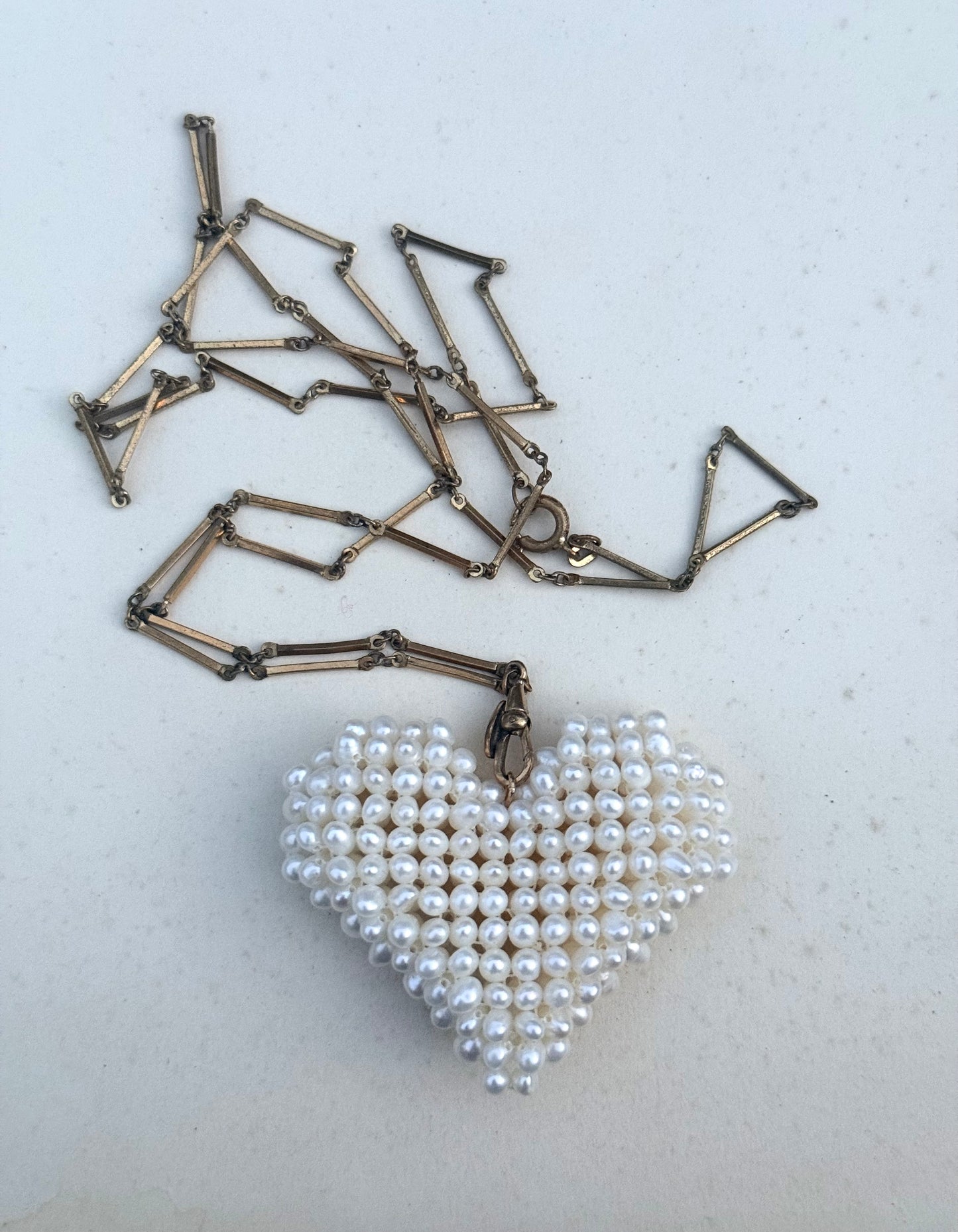 .1950s .1960s .1980s cultured pearl crochet heart modern pop art oversized real pearls and gold heart pendant