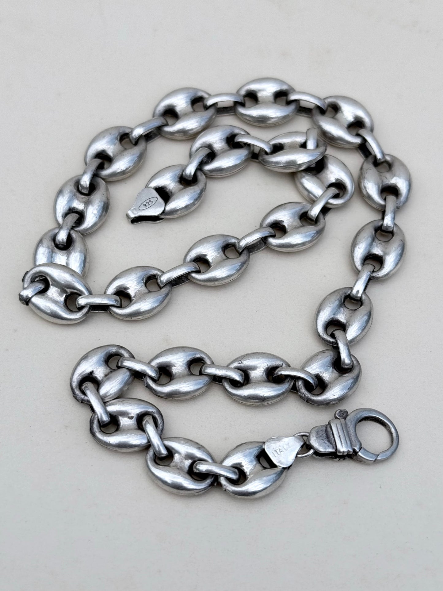 .1990s .47cm long .925 super chunky highly desired puffy gucci link mariners link solid sterling silver fancy modernist statement chain necklace