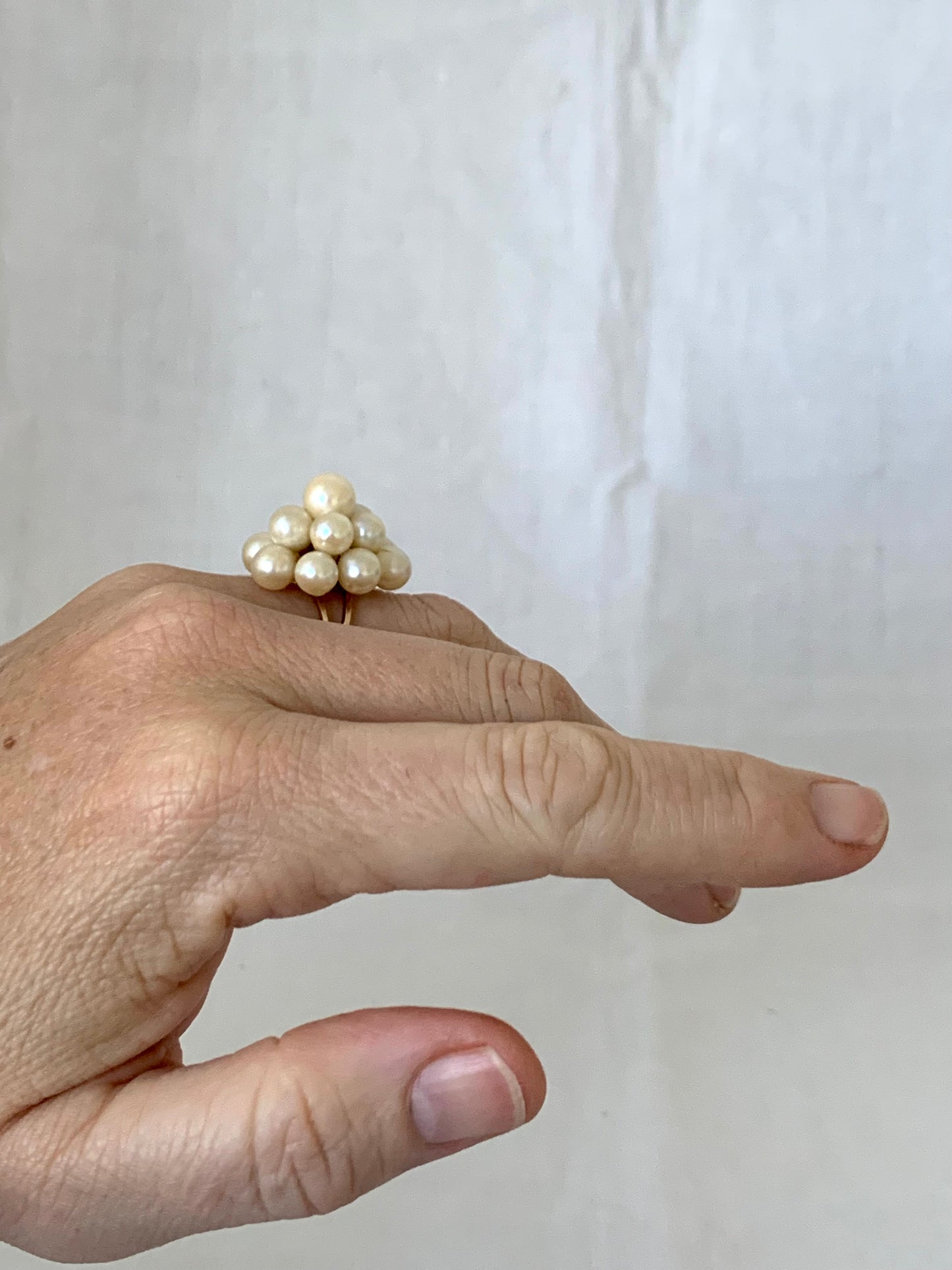 .14 pearls .1950s .1960s 9ct gold pearl floral stack magnificent and glorious modernist cocktail gold dress ring