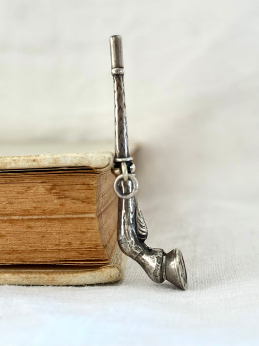 .1880s .1890s antique and rare silver lucky horses hoof Victorian Edwardian figural silver watch winder key pendant.