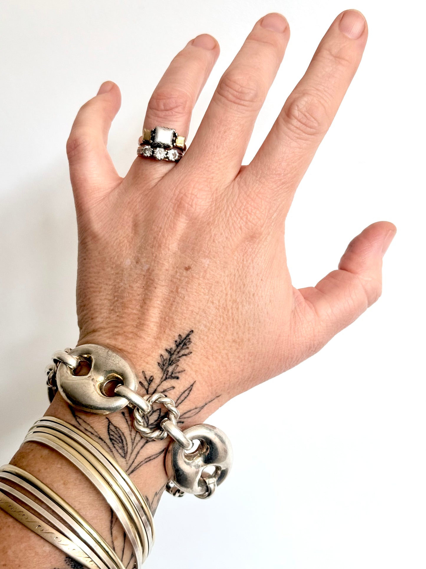 .1980s .1990s .925 Super Sized Chunky extra puffy gucci link mariners link sterling silver fancy twist link modernist oversized chain bracelet