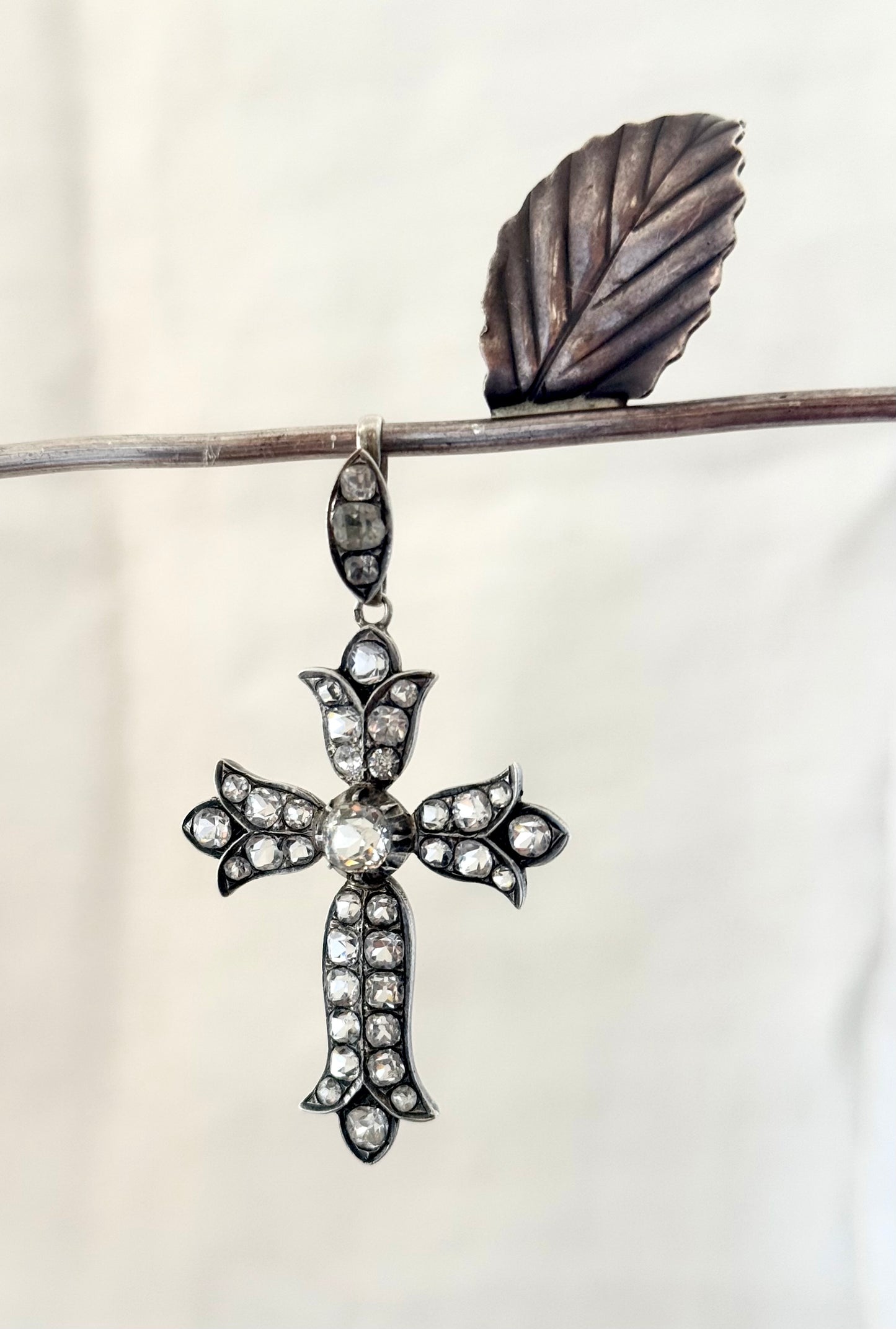 .1860s .1870s antique French silver collectors treasure Fleur de Lis Rock Crystal cross pendant