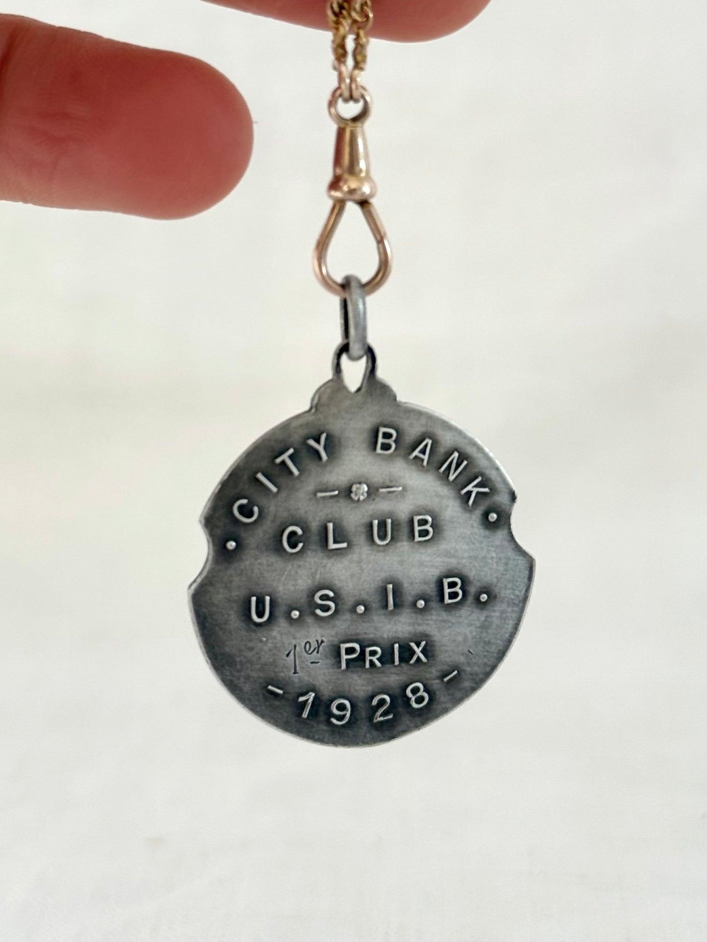 .1920s Art Nouveau Bowler sports medallion fob pendant