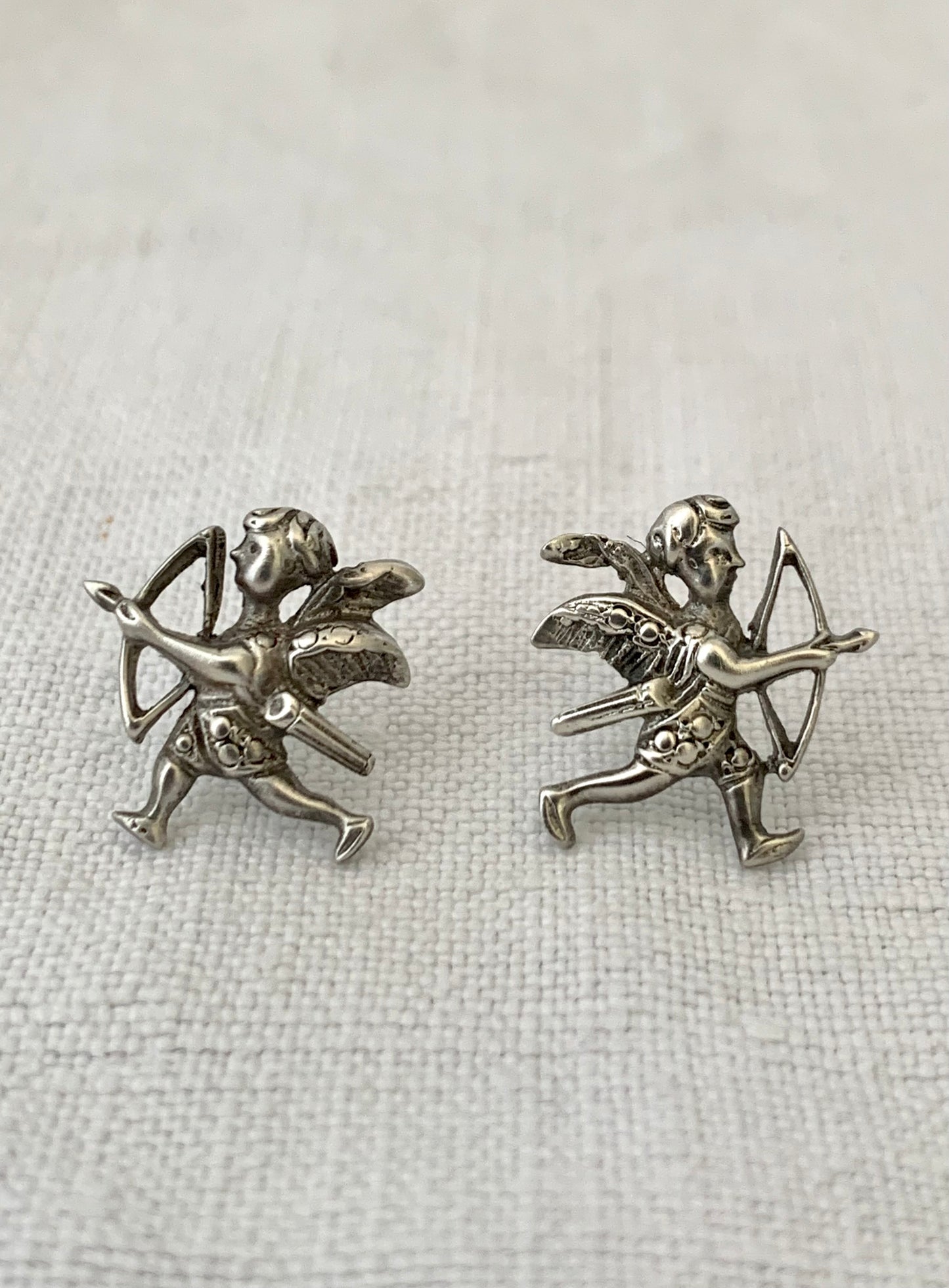 .925 1960s Angel Cherub figurine silver push in post stud earrings