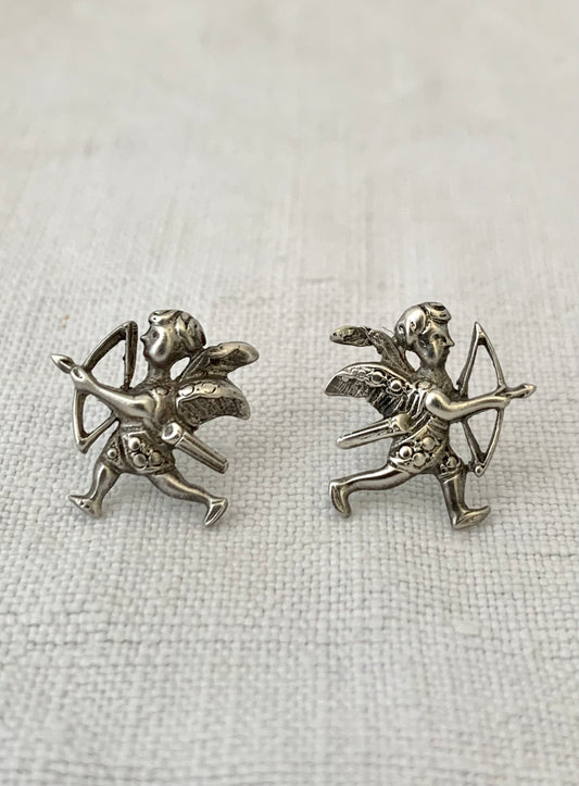 .925 1960s Angel Cherub figurine silver push in post stud earrings