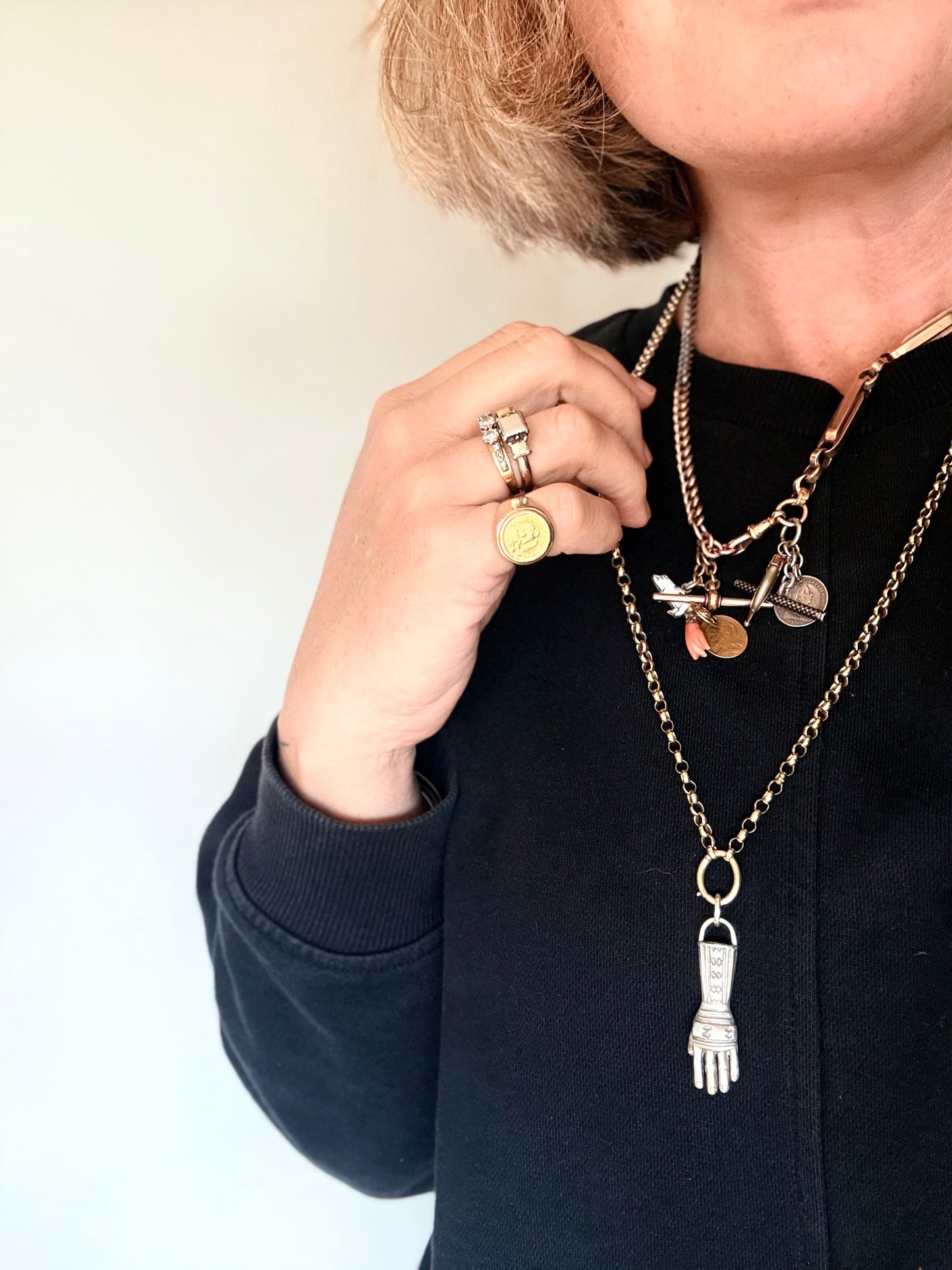 .925 artisan made large hand token good luck talisman token hand crafted sterling silver art token pendant