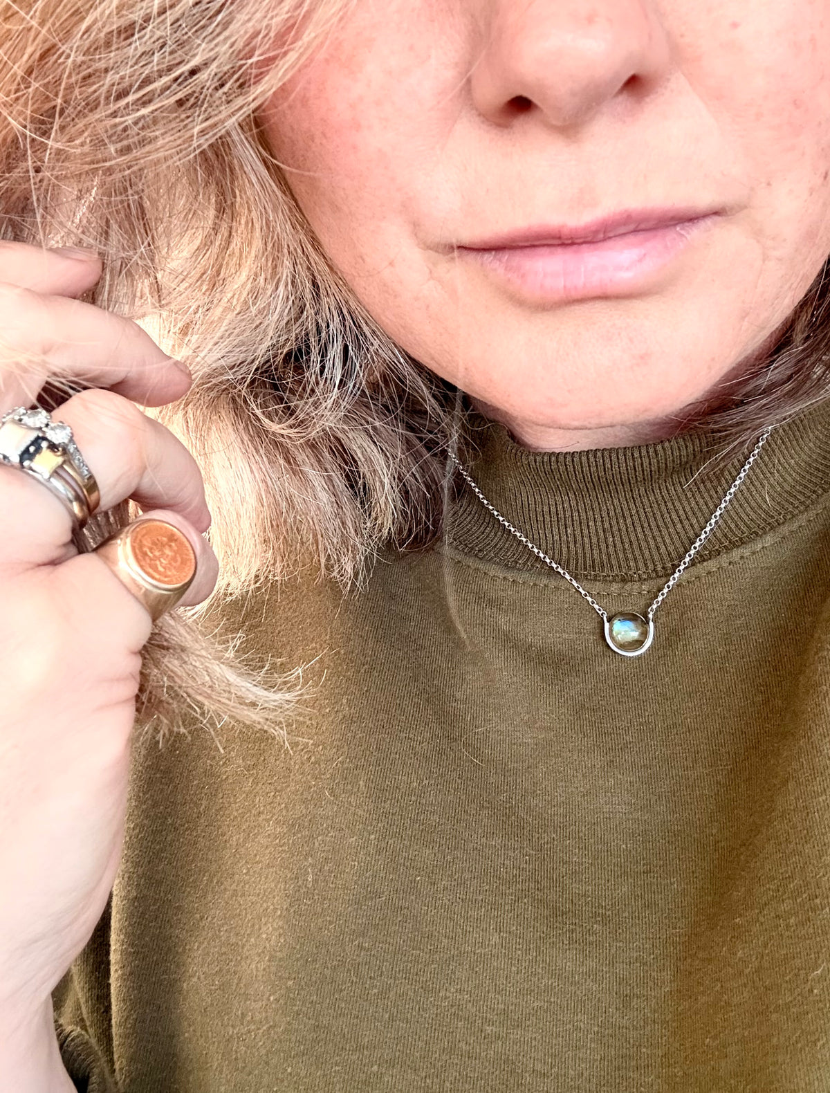 .925 Mid Century Modern revival Labradorite silver modernist gemstone chain necklace