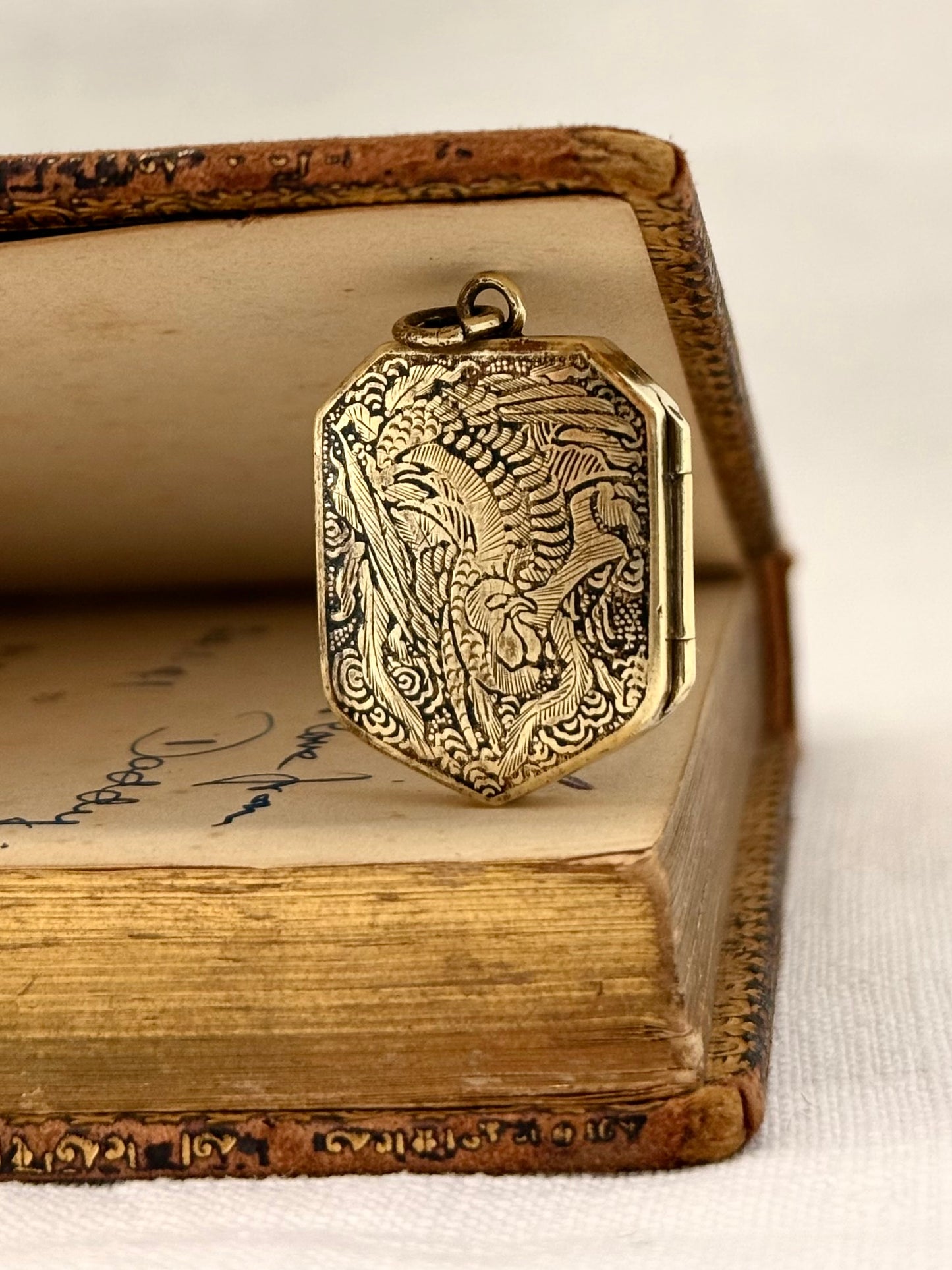 .1880s .1890s Antique rare and desirable Japanese Bronze Gold enamel Shakudo inlay artisan pendant locket