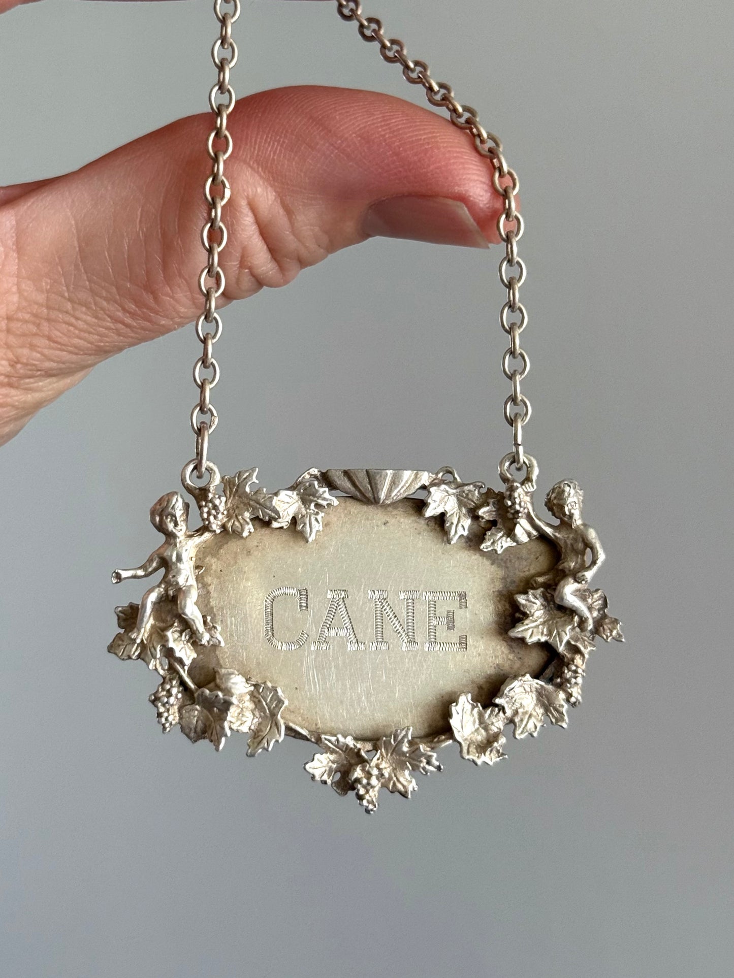 .1969 .925 Baroque revival hallmarked sterling silver Cane alcohol London circa 1969 vintage silver decanter label