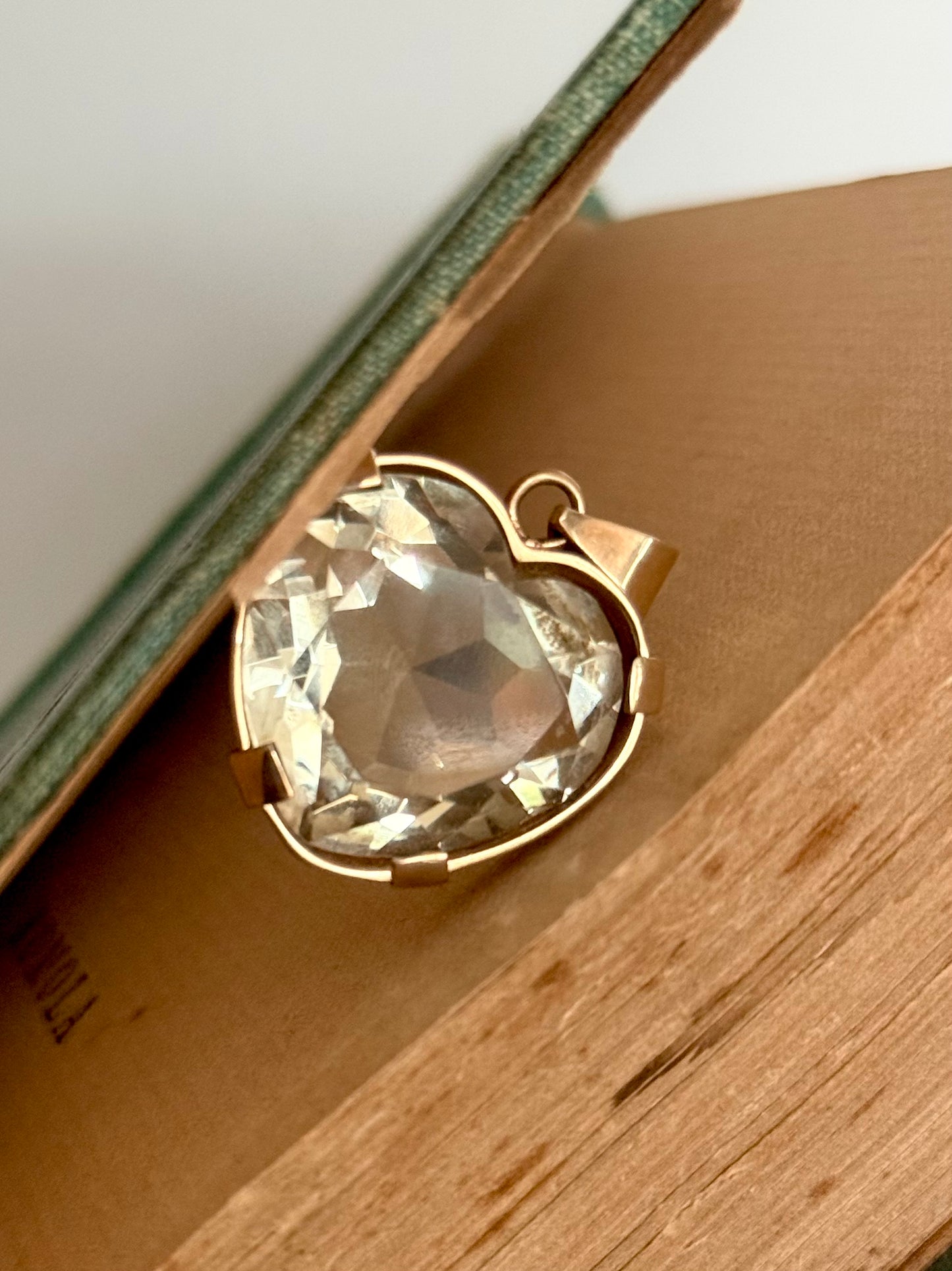 .1970s .1980s .25ct gemstone heart .9ct gold large heart light shade Smoky Quartz solid gold heart statement gemstone pendant