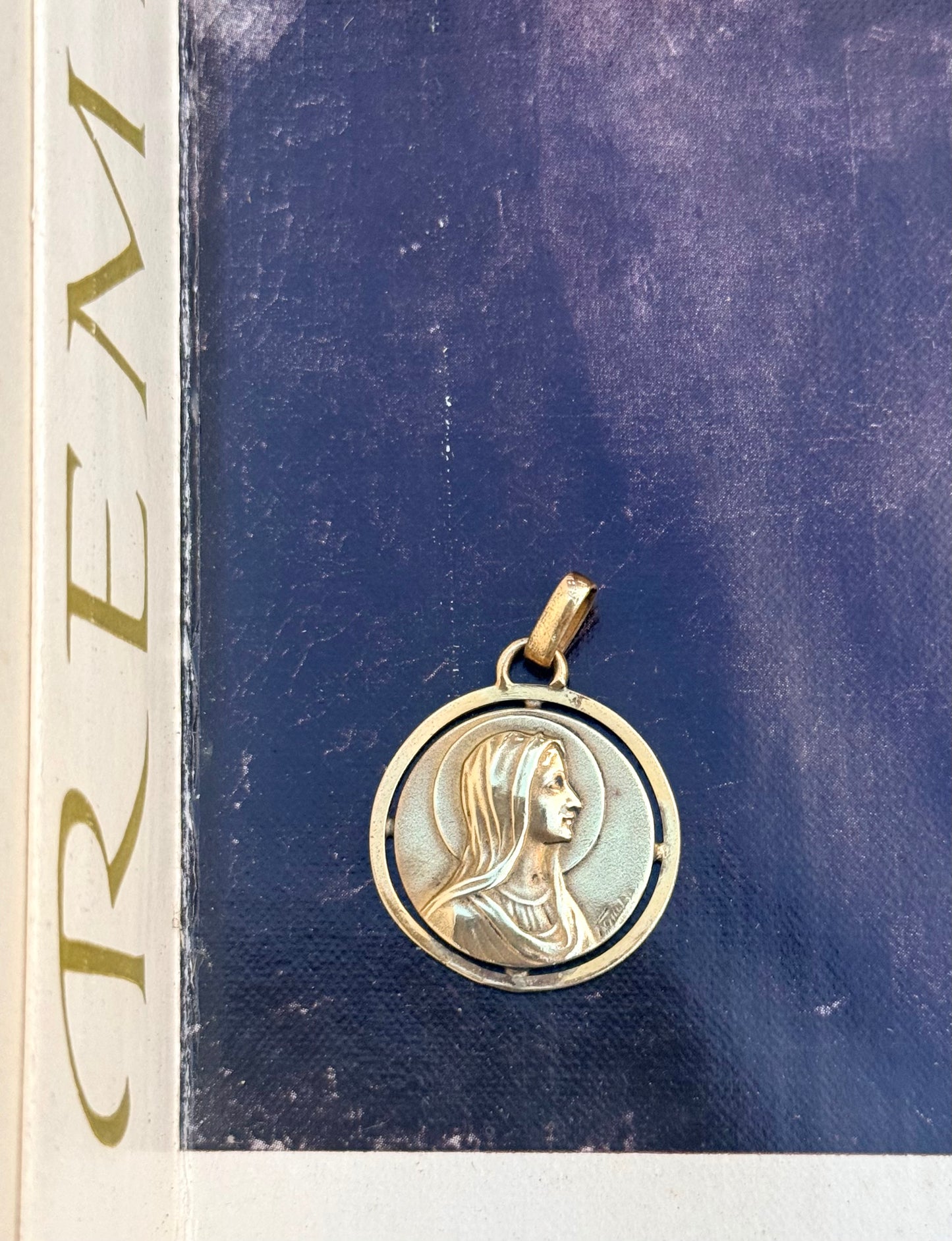 1900s .1930s Gold Fill Religious Holy Virgin Mother Maria French Lourdes Roman Catholic signed medallion token pendant