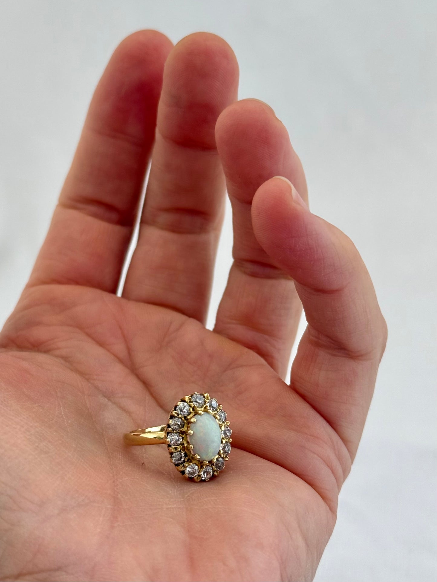 .18ct .12 diamonds 1900s magnificent antique Edwardian Opal and Diamond halo rosette beautiful heirloom dress ring