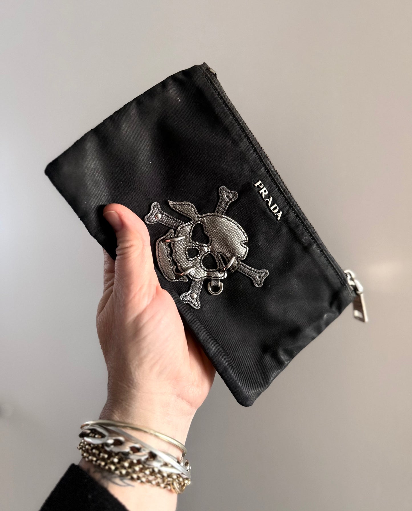 .1990s .2000s designer PRADA Pirate skull black fashion Pouch zipper bag