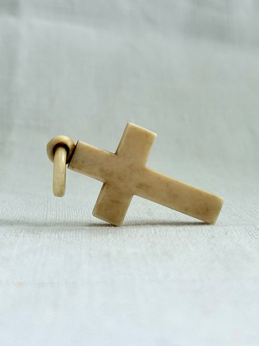 .1880s .1890s antique Victorian pre ban ivory hand carved cross pendant