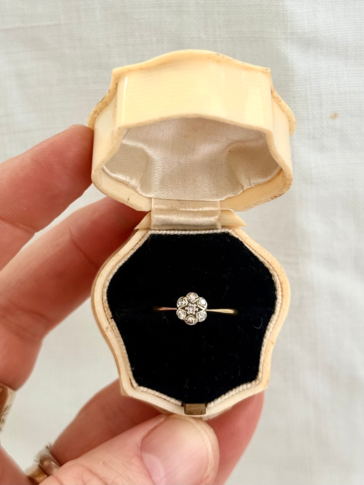 .18ct .1900s .7 diamond .750 yellow gold Diamond cluster Star Set Celestial antique heirloom diamond gold commitment ring engagement ring