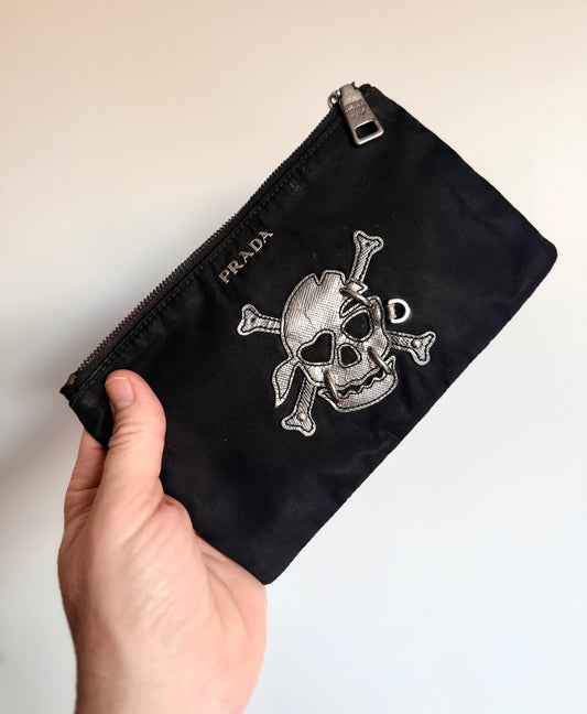 .1990s .2000s designer PRADA Pirate skull black fashion Pouch zipper bag