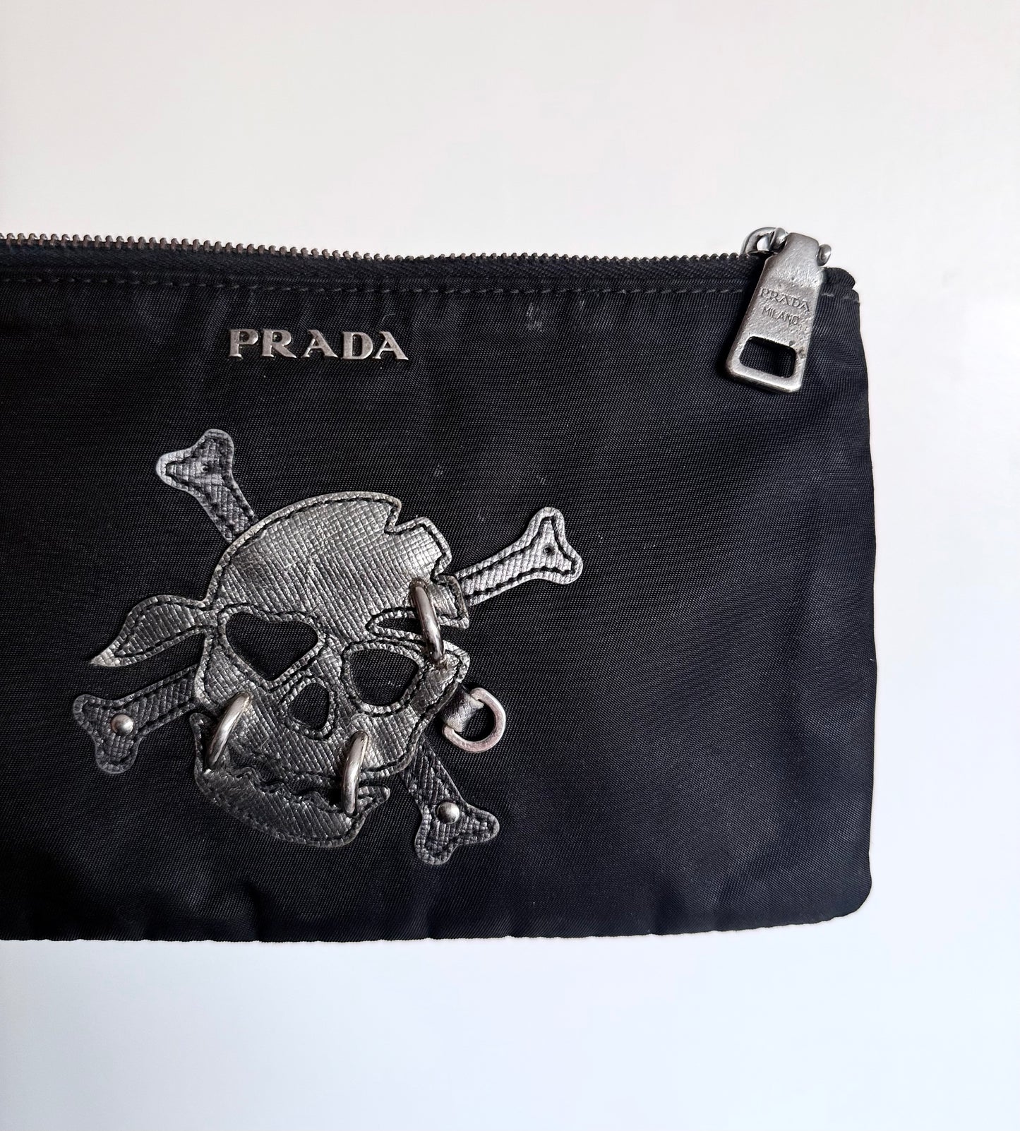 .1990s .2000s designer PRADA Pirate skull black fashion Pouch zipper bag