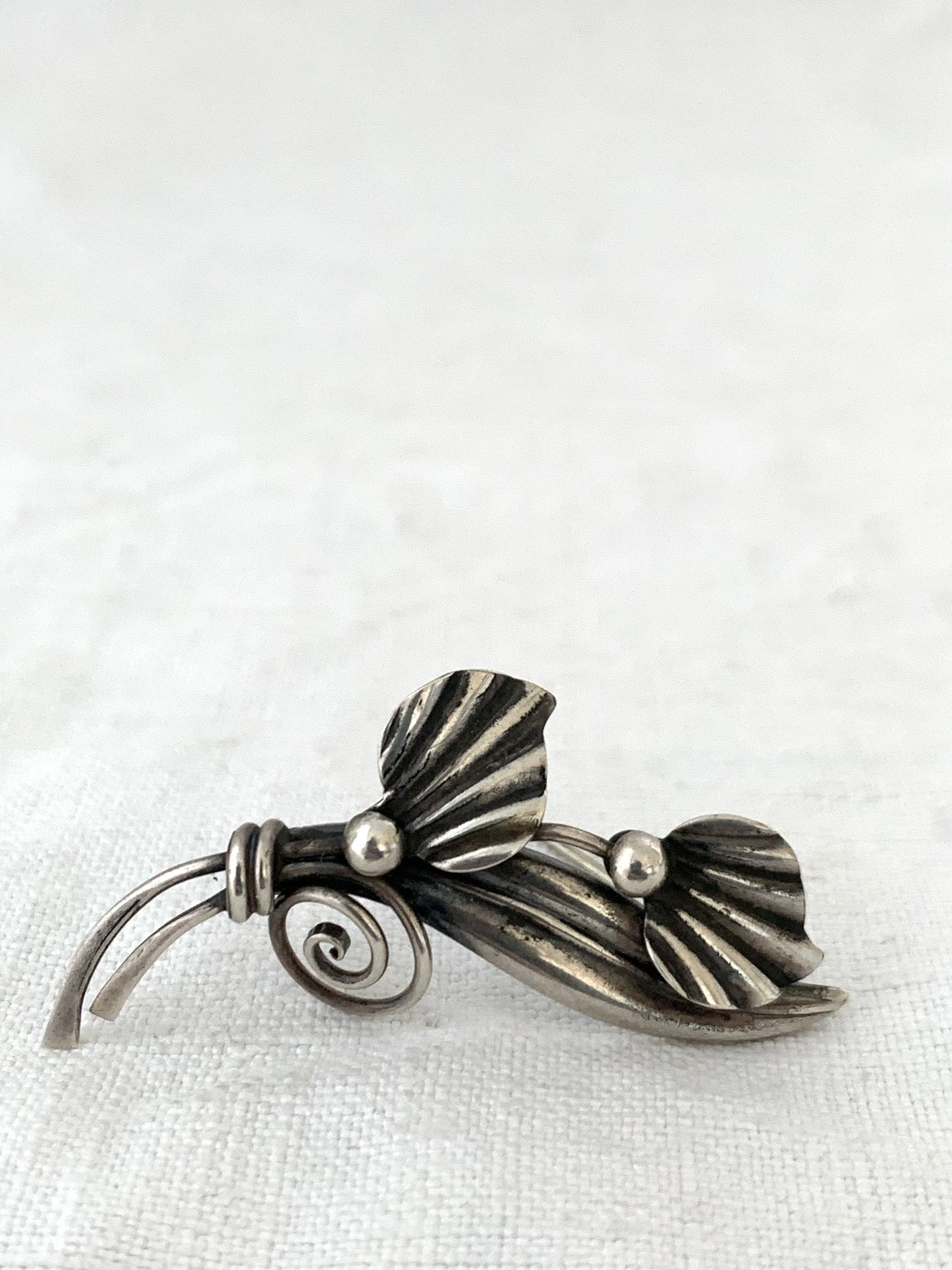 1950s 925 John Lauritzen Danish silver Mid Century Modern Scandinavian collectors leaf swirl brooch