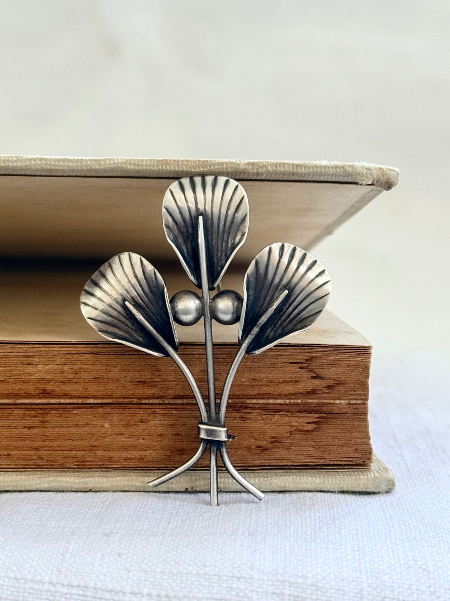 .1950s .925 modernist Scandinavian Mid Century Modern collectors leaf form brooch