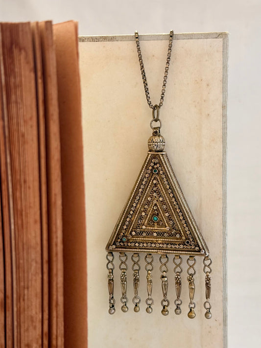 .925 Bezalel Yemenite filigree gilt silver amulet pendant