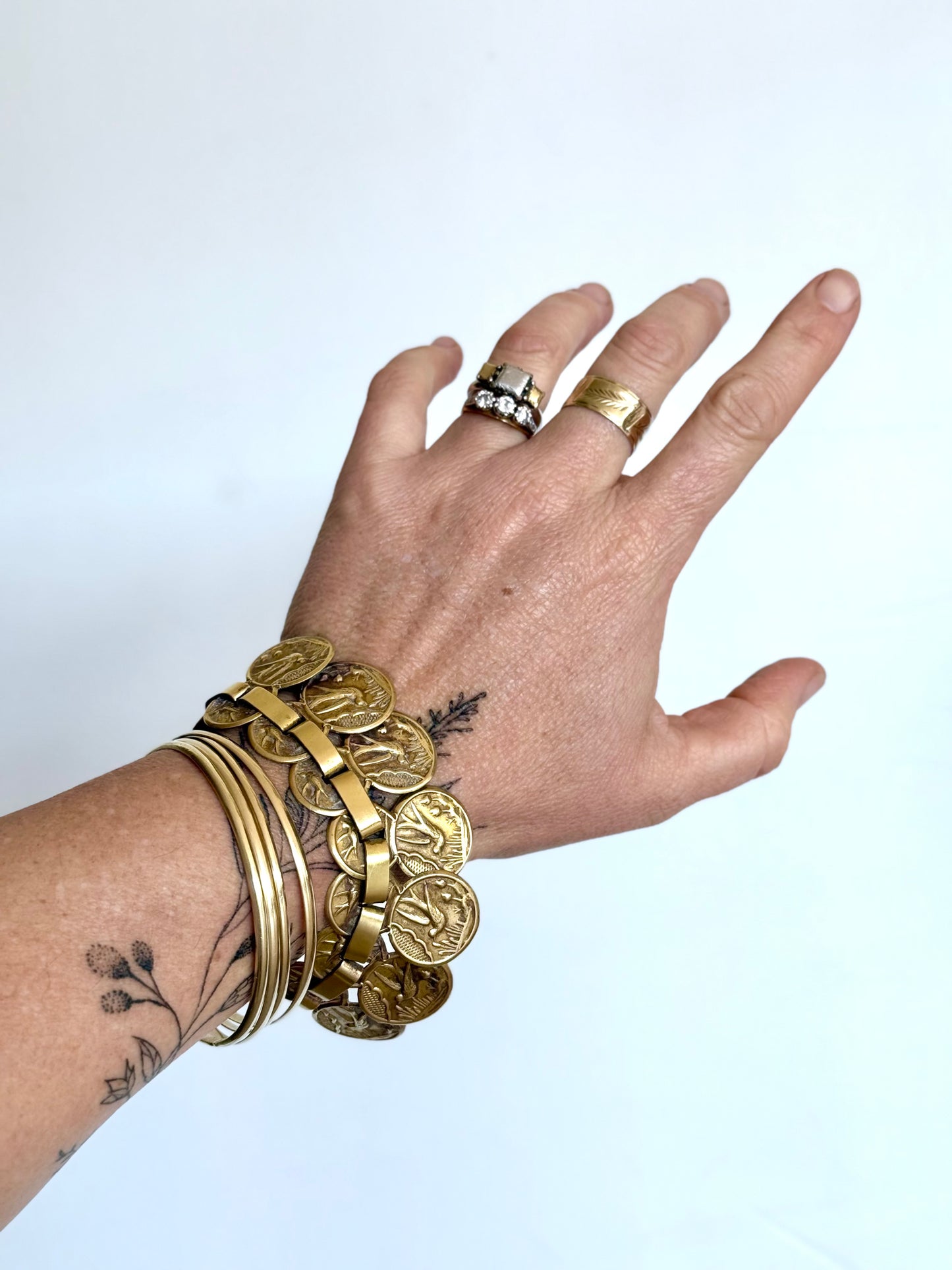 .1880s antique aesthetic movement book link Victorian Gold tone brass Swallow and Swift Sweetheart panel bracelet