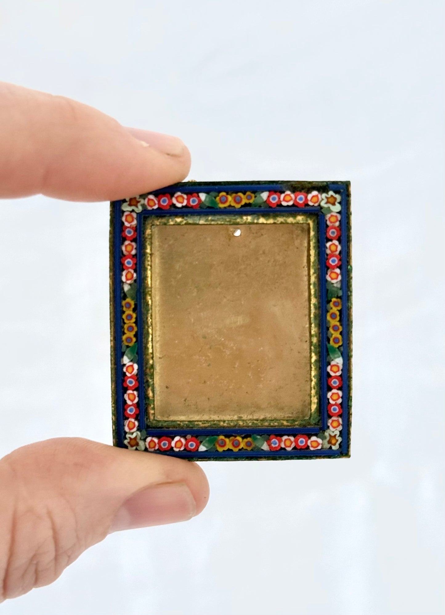 .1960s .1970s Italian Miniature Micro Mosaic Tiny Brass picture frame