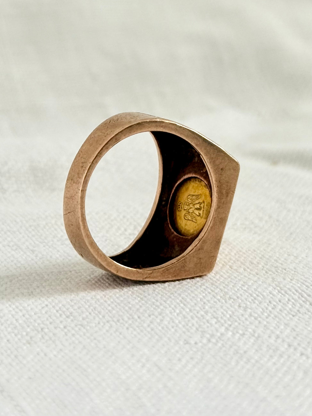 .1960s circa .1865 .375 .9ct gold modernist coin token ring with 22k Mexican circa 1865 high carat gold Emperor Maximiliano collectors coin token