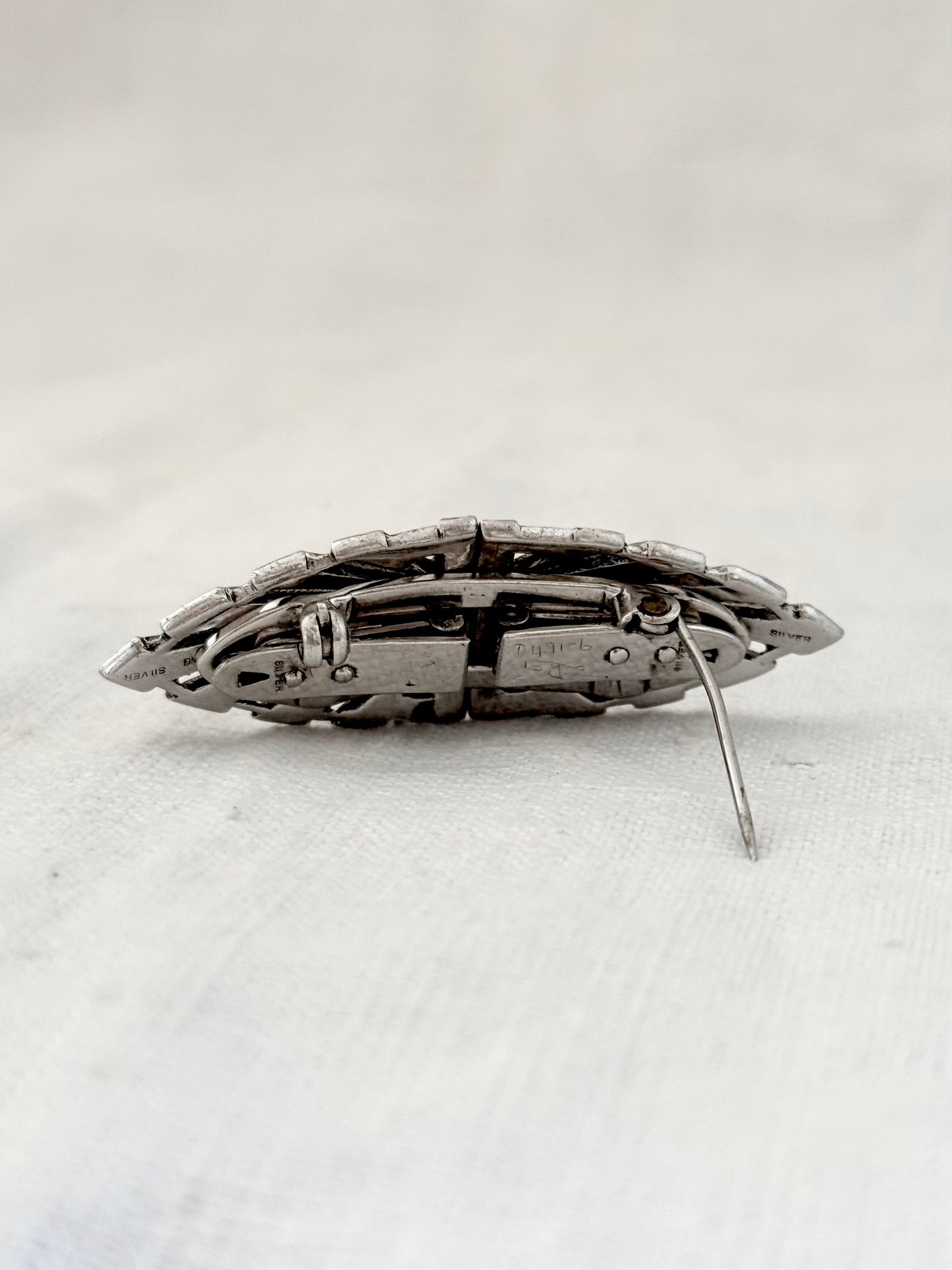 .1920s .1930s .925 antique Art Deco fine sterling silver Marcasite Duette double Dress clip Brooch Pin