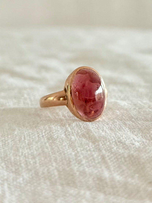 .15ct .1912 antique 3ct Pink Tourmaline cabochon gemstone treasured Chester England hallmarked 15ct gold high carat rose gold pink stone ring