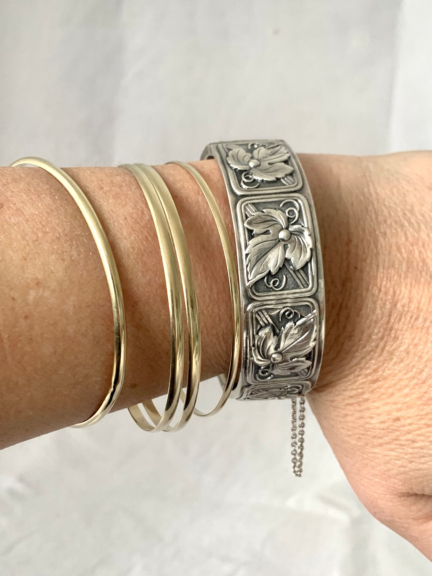 1950s 1960s 925 Candida designer Grape vine leaves Sterling Silver collectors Candida modernist Joe Calafato South African clasp bangle