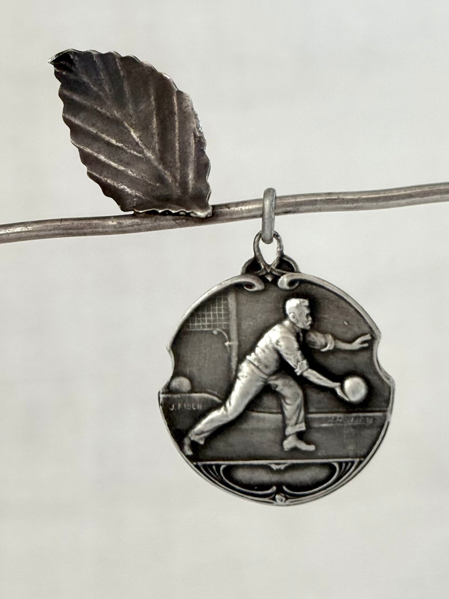 .1920s Art Nouveau Bowler sports medallion fob pendant