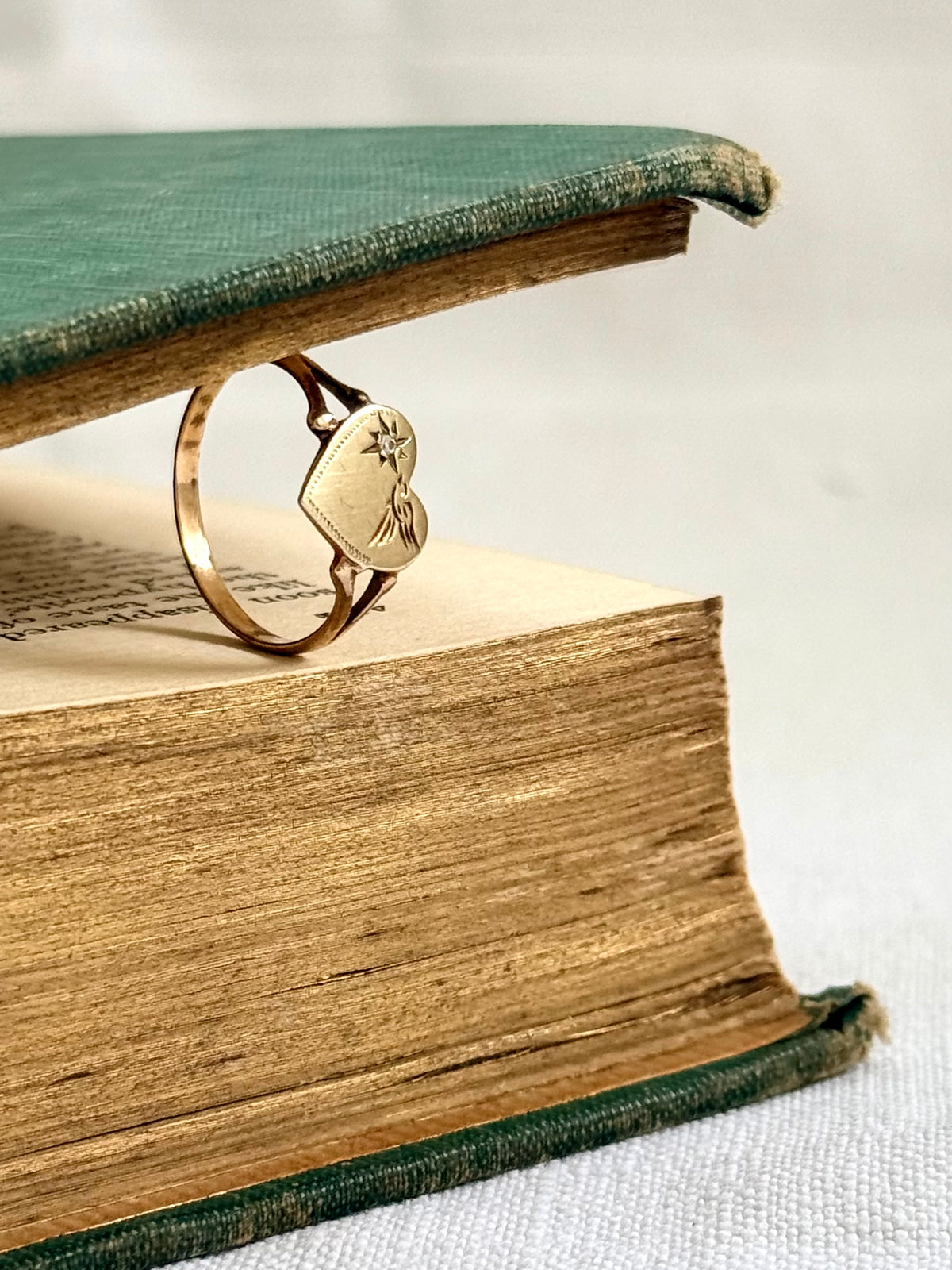 .375 .9ct gold heart token diamond starburst sweetheart love token swallow bird heart ring