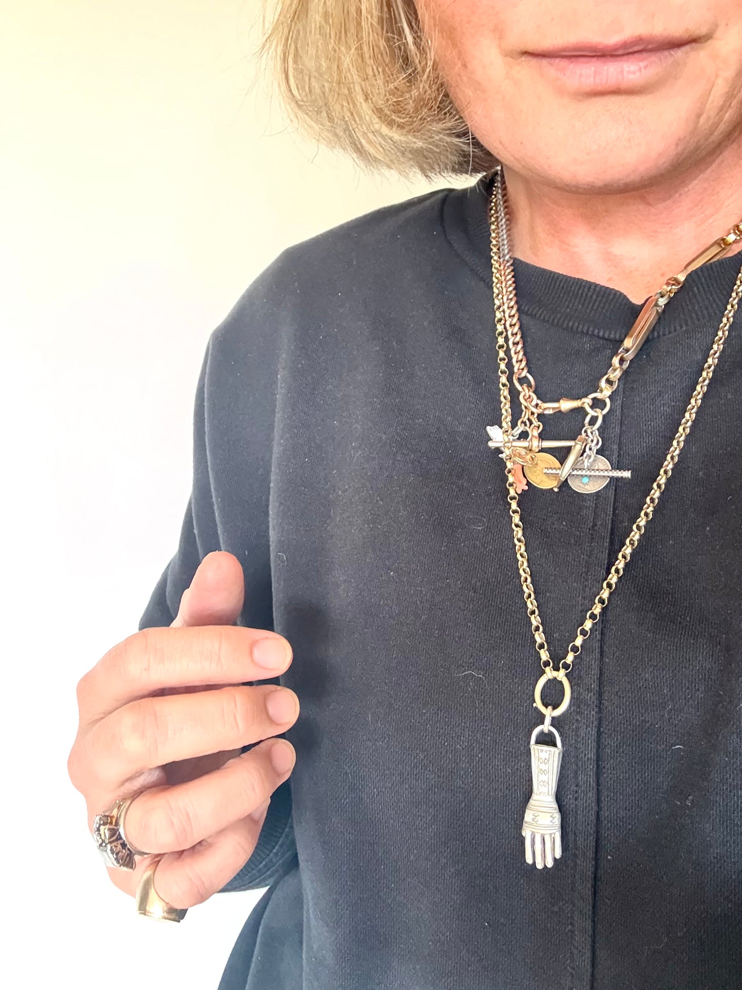 .925 artisan made large hand token good luck talisman token hand crafted sterling silver art token pendant