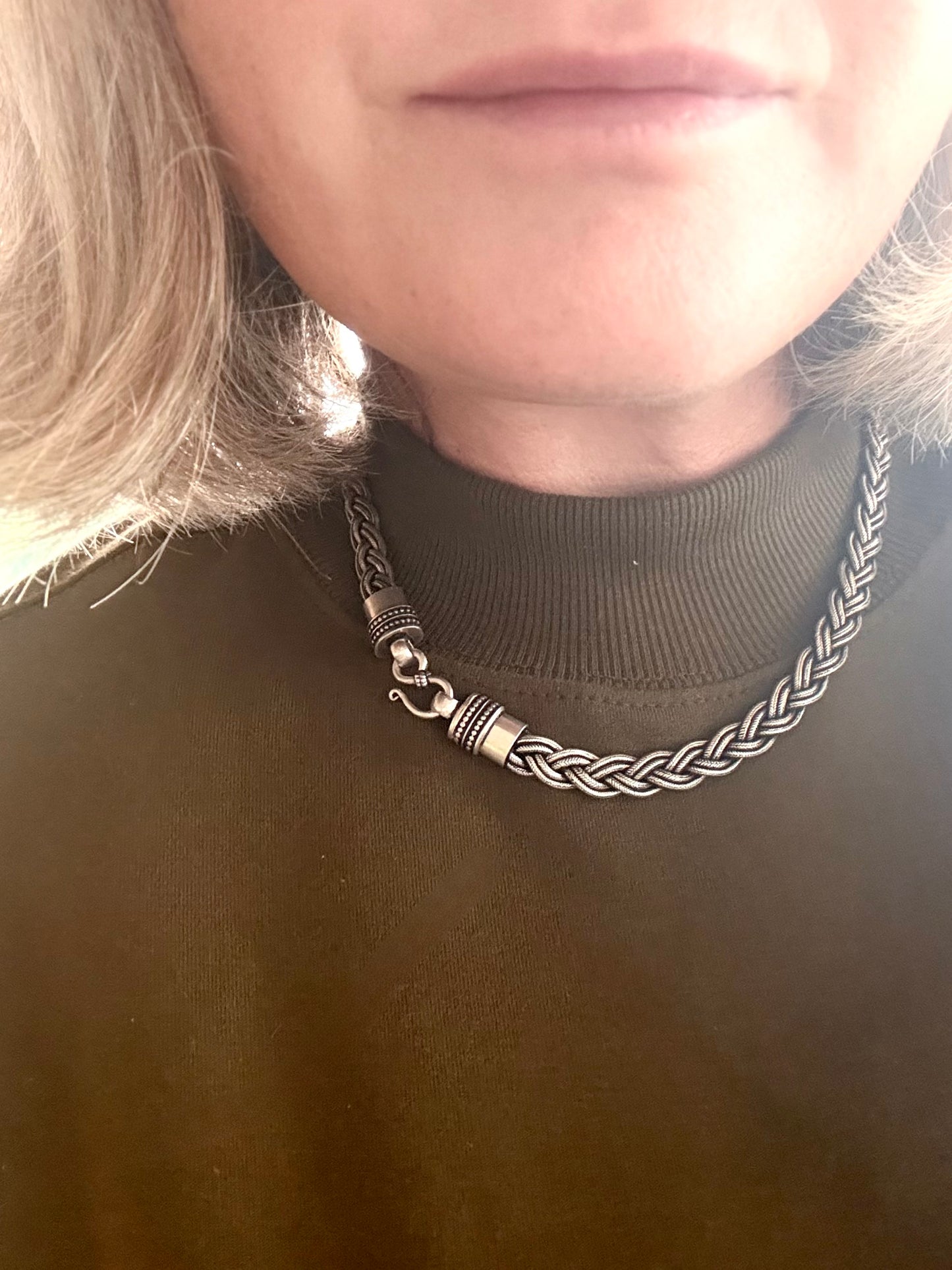.1960s .1980s Indian Rajasthan sterling silver artisan tribal braided rope weave collectors necklace