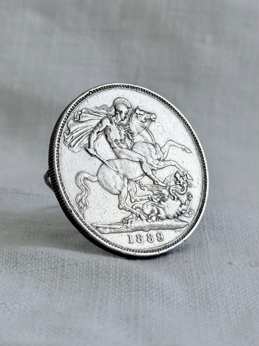 .1889 .925 antique Sterling silver Victorian Antique Solid Silver English Crown collectors love token Coin Brooch