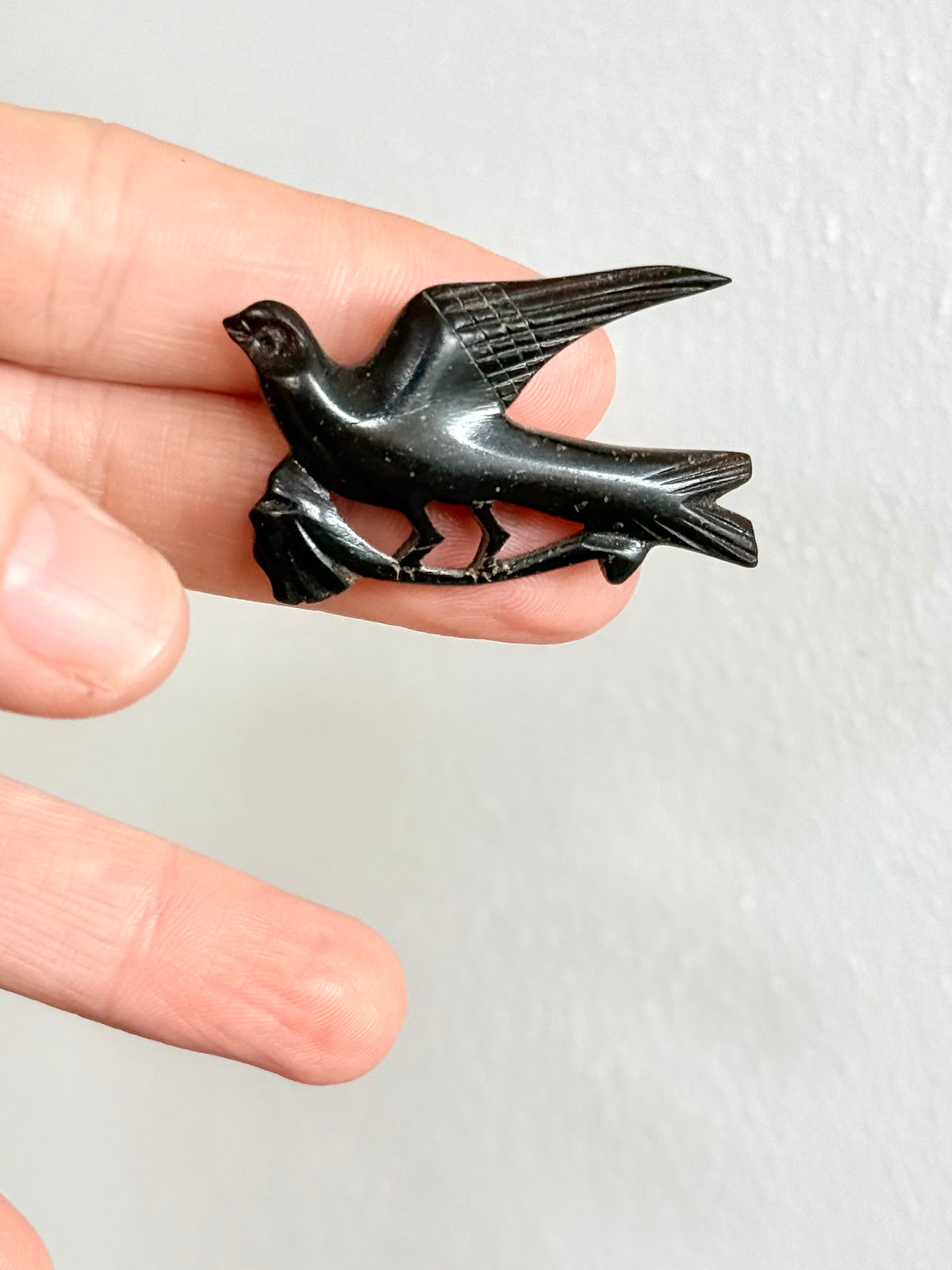 .1890s .1900s antique hand carved Victorian revival Swallow Swift Bird wooden wood carved sweetheart brooch pin