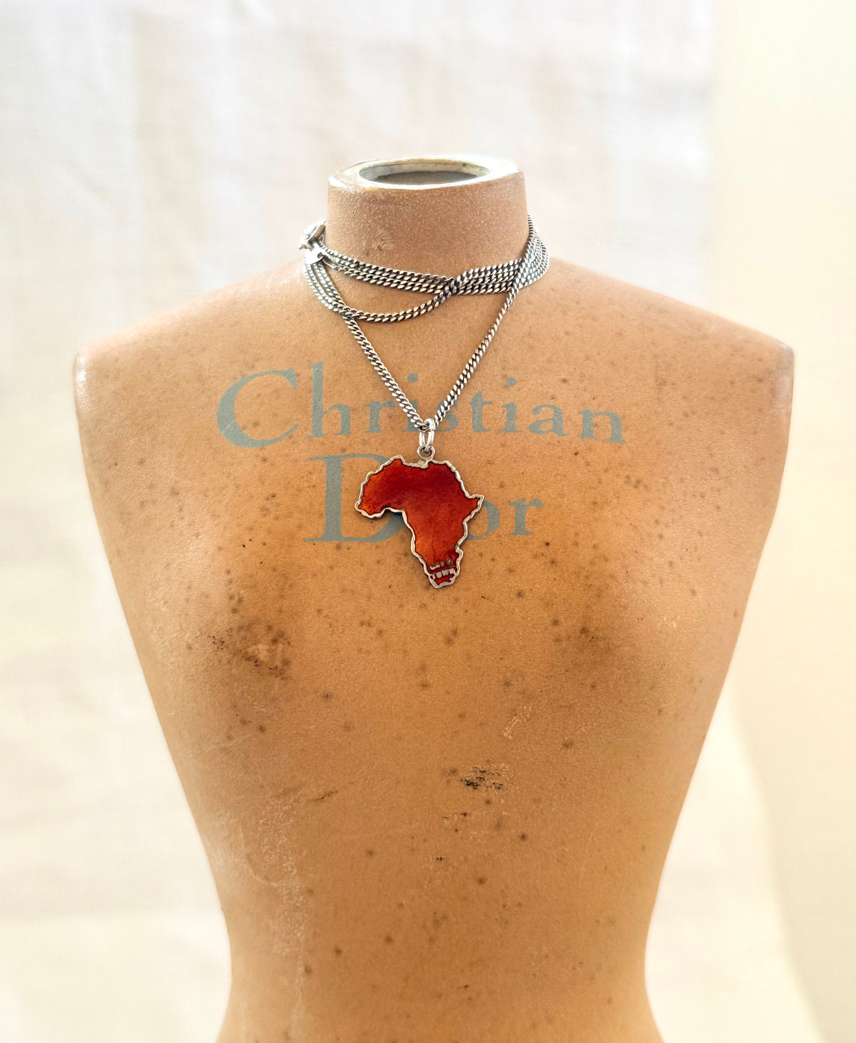 .1930s .1940s .925 Africa map Cape Town red Enamel Thomas L Mott sterling silver African pendant on chain