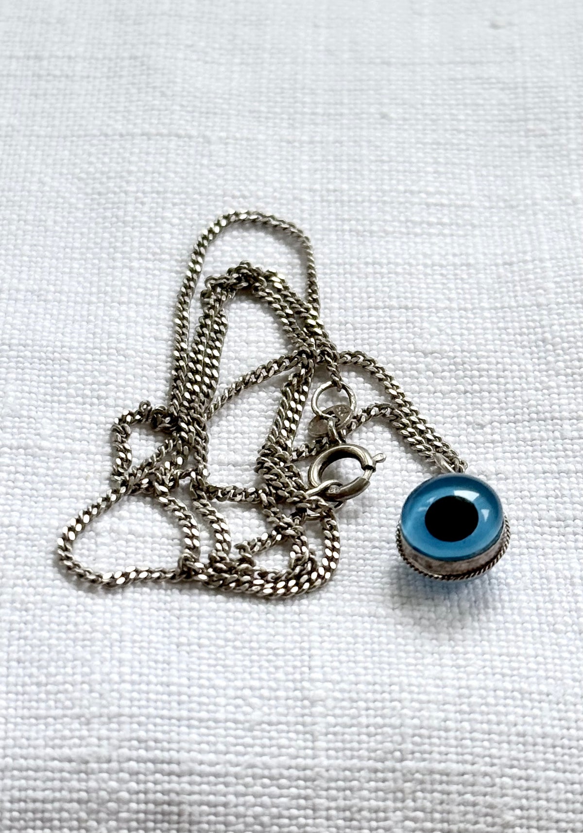 .1960s .1970s .925 evil eye vintage talisman charm pendant on silver chain necklace
