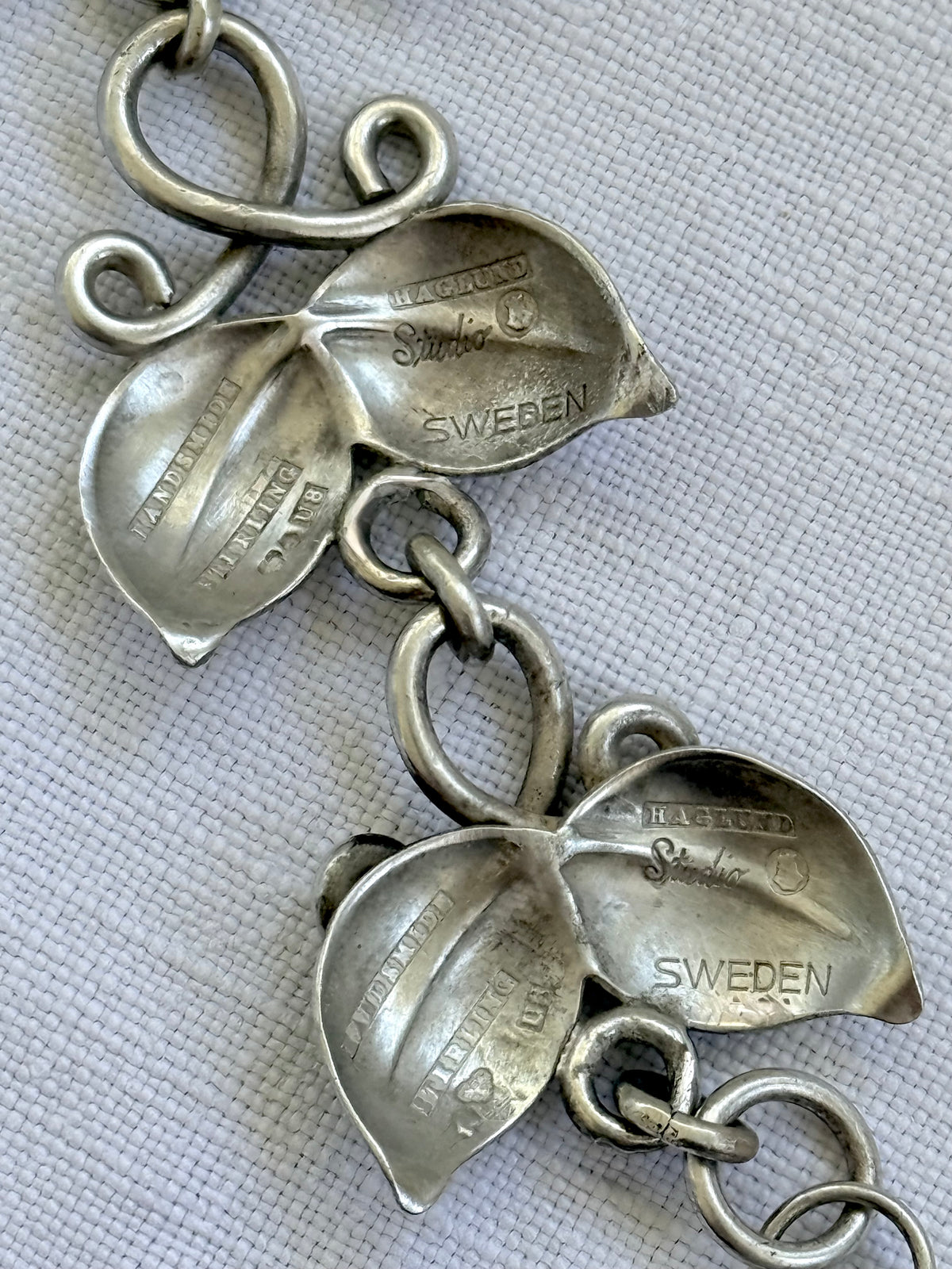.1946 .925 Scandinavian Swedish MCM leaf solid sterling silver modernist Birger Haglund designer heirloom bracelet