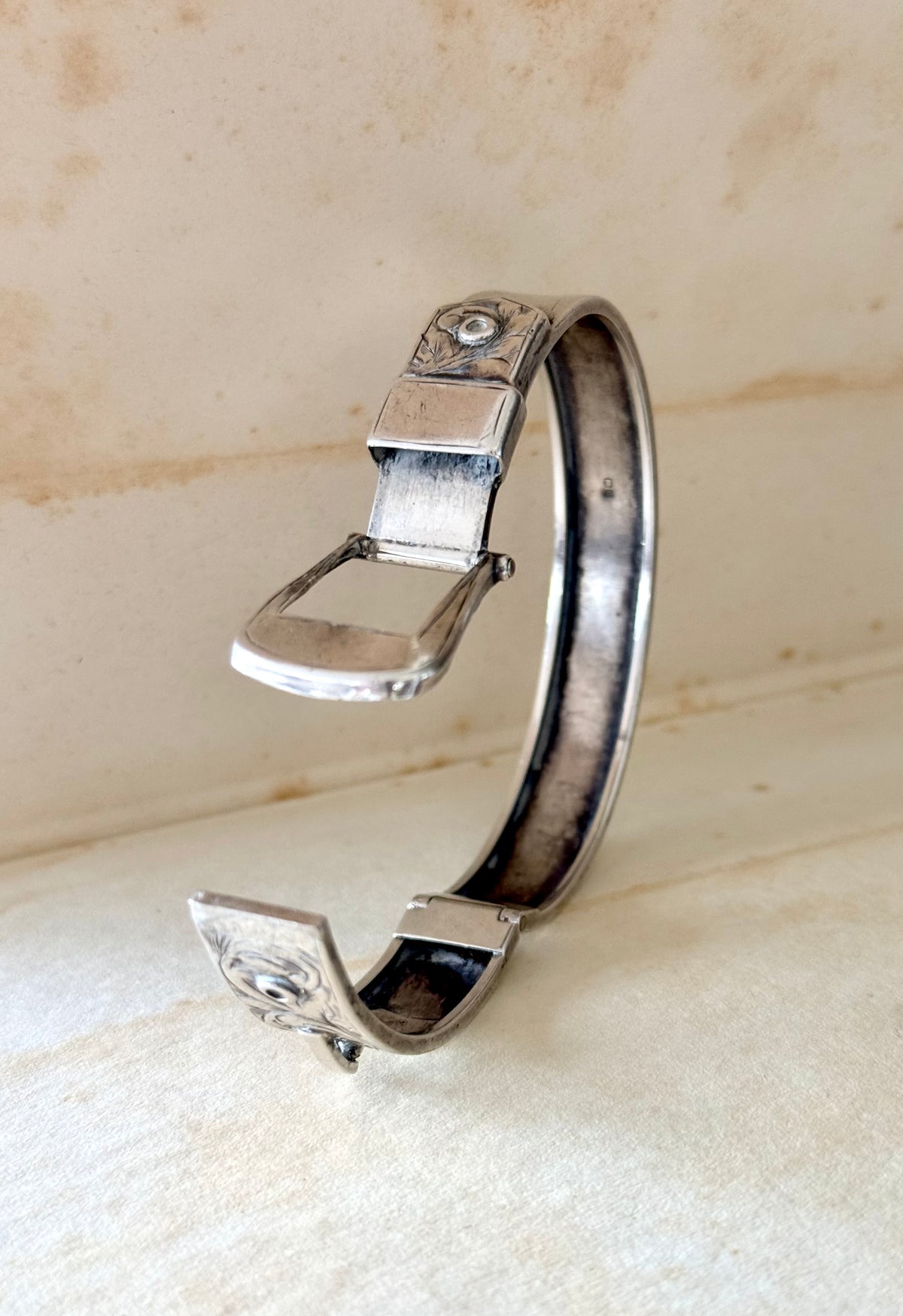 .1957 .925 Chester hallmarked silver Buckle symbolism rare Victorian revival silver clasp cuff sterling silver bangle