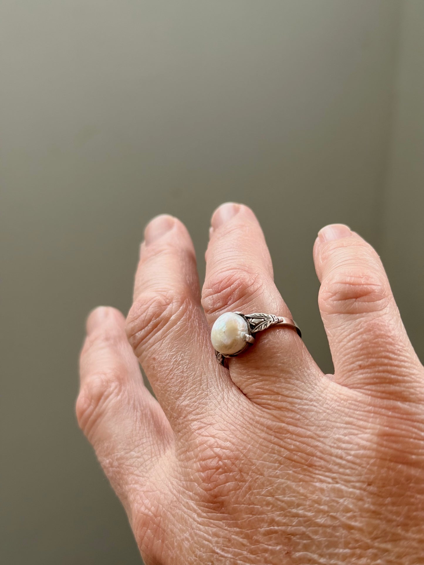.1920s .1930s .925 Antique Art Deco cultured pearl Mabe pearl romantic pearl silver dress ring