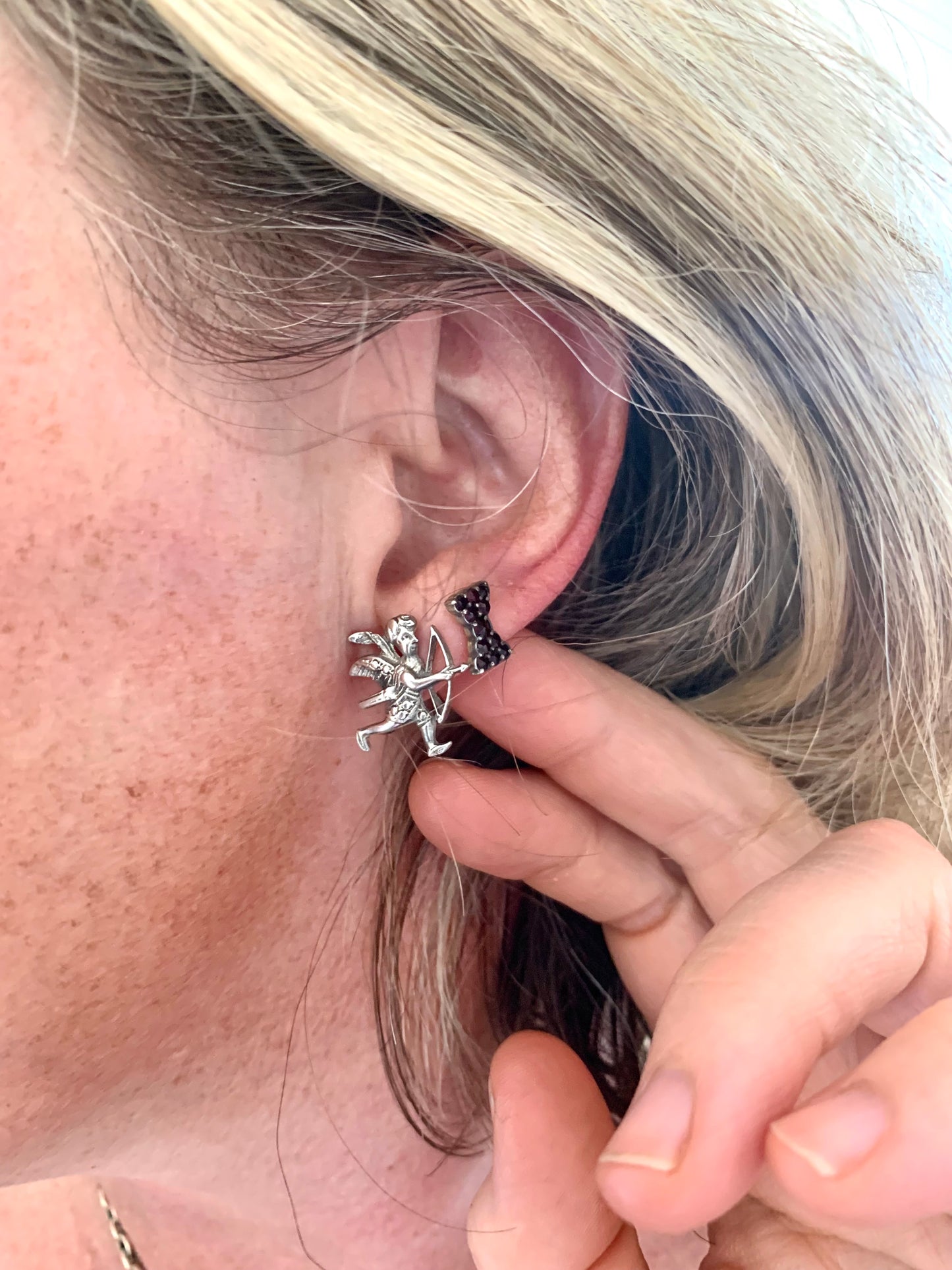 .925 1960s Angel Cherub figurine silver push in post stud earrings