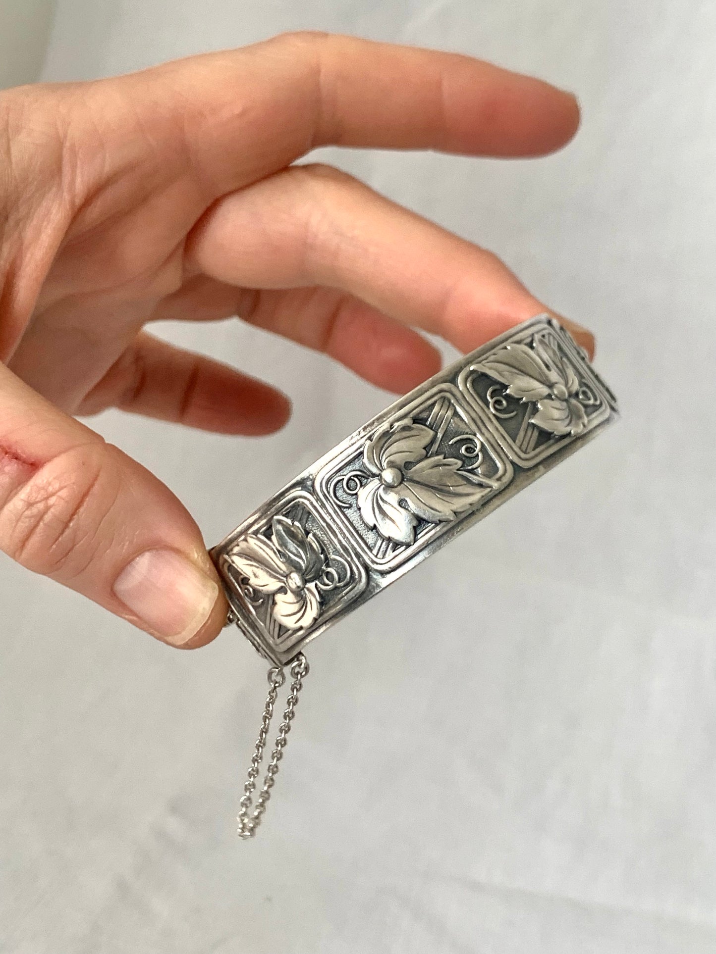 1950s 1960s 925 Candida designer Grape vine leaves Sterling Silver collectors Candida modernist Joe Calafato South African clasp bangle