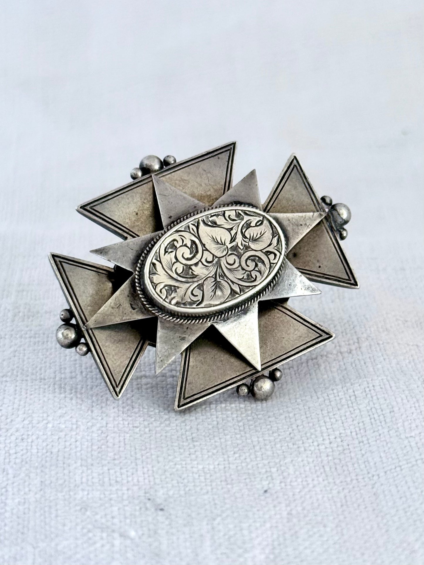 .1887 .925 Victorian silver maltese cross rare hallmark sterling silver brooch locket heirloom treasure