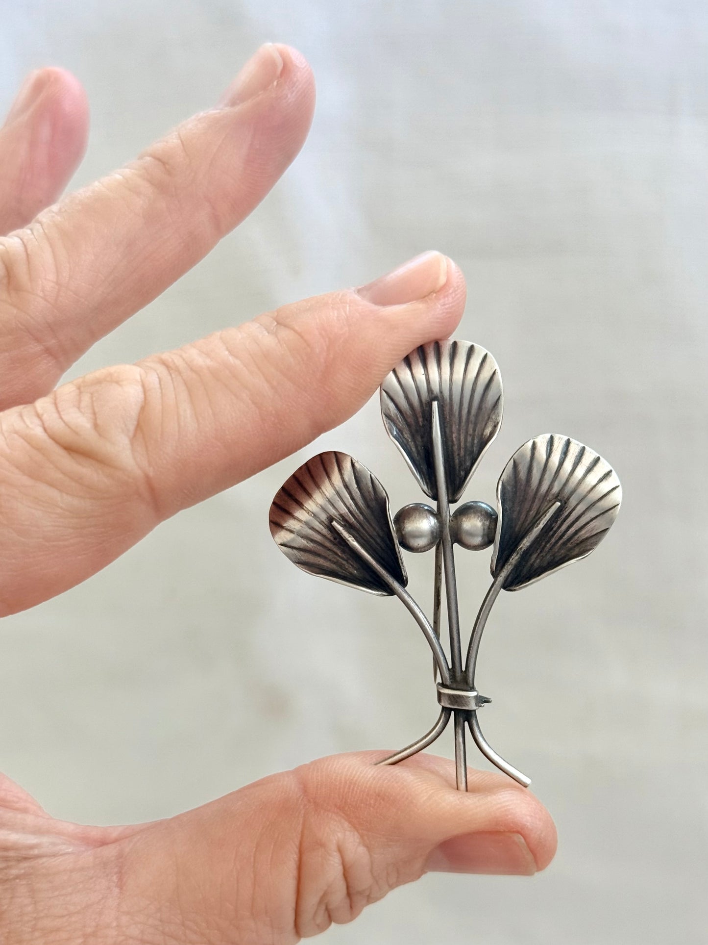 .1950s .925 modernist Scandinavian Mid Century Modern collectors leaf form brooch