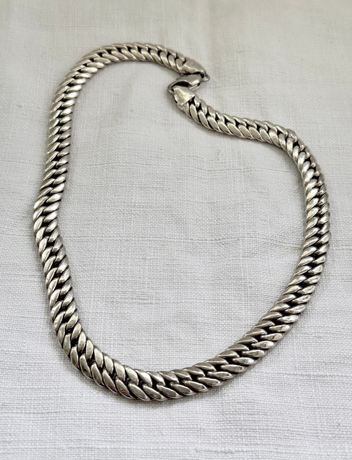 .10mm .1990s .925 modernist era chunky sterling silver thick Cuban Miami link flat link Italian luxurious puffy silver Cuban Curb chain necklace